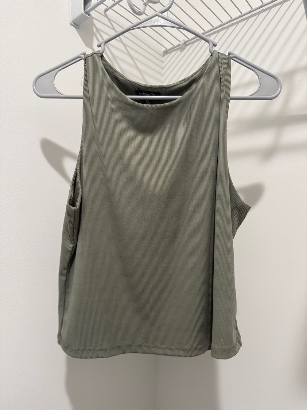 Ribbed Olive High-Neck Tank Top